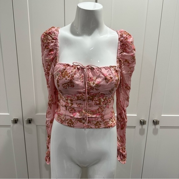 Free People Hilary Printed Top in Pink Combo Size Small - Picture 6 of 9